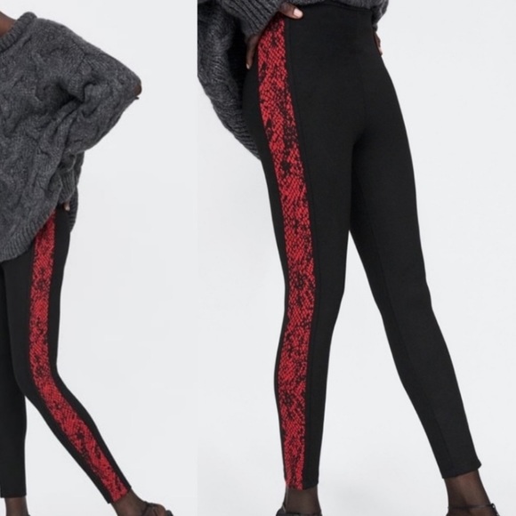 Zara Red & Black SnakeSkin Print Leggings NWT Med - Picture 2 of 9